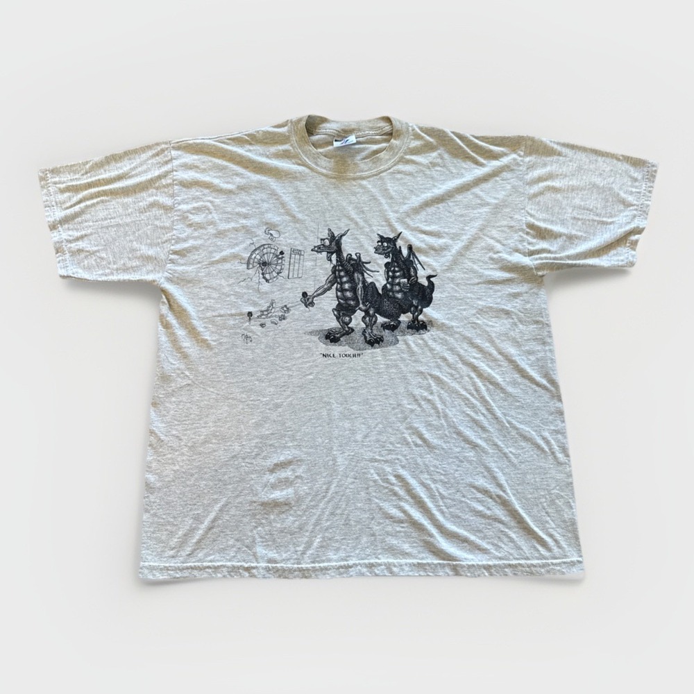 Vintage RC Matteson Shirt Mens XL Dragon Art 90s Funny Darts Gray Comics‎